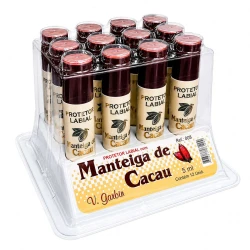 Cosmético manteiga de cacau roll on caixa com 12 unidades