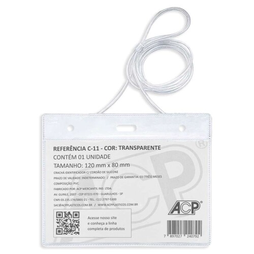 Crachá com cordão de silicone 80mm x 120mm ACP