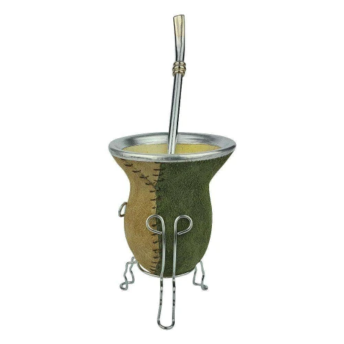 Cuia para chimarrão com bomba + tripe detalhes em couro 115 belmate Cuia para chimarrão com bomba + tripe detalhes em couro 115 belmate