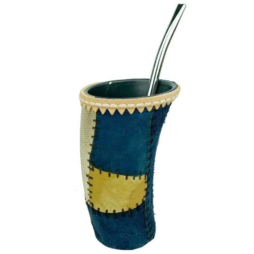 Cuia para chimarrão tereré chifre em couro com bomba Belmate