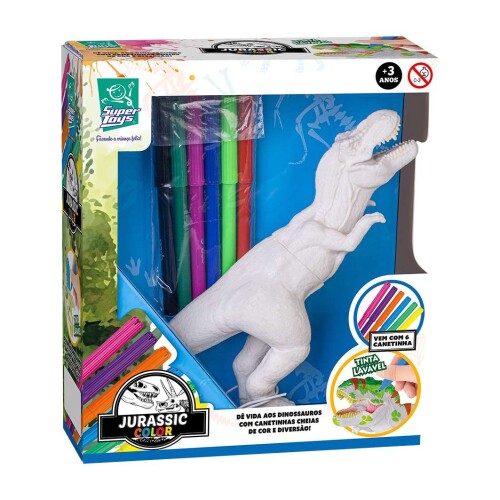 Dinossauro T-rex para pintura Jurassic Color com canetinhas Super Toys