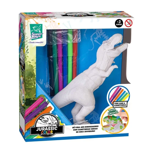 Dinossauro T-rex para pintura Jurassic Color com canetinhas Super Toys