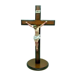 Enfeite crucifixo de resina com base 40cm de madeira