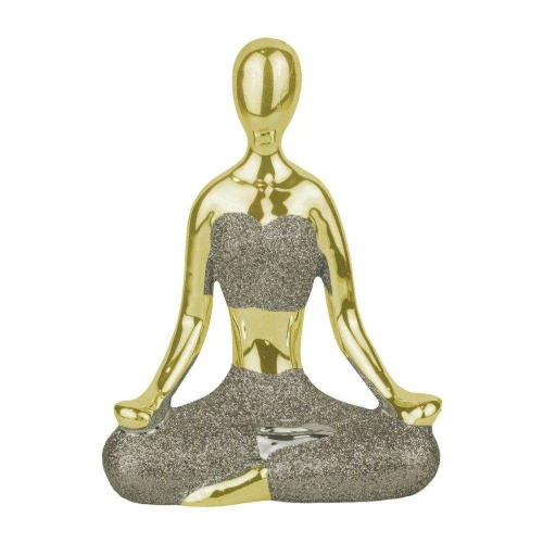Enfeite de porcelana boneca yoga de metal e gliter 09cm HD52986