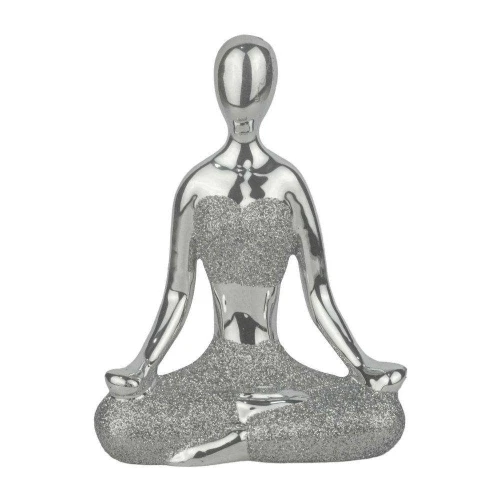Enfeite de porcelana boneca yoga de metal e gliter 09cm HD52986