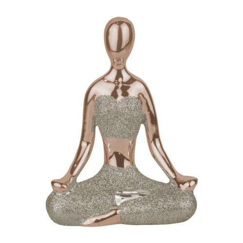 Enfeite de porcelana boneca yoga de metal e gliter 09cm HD52986