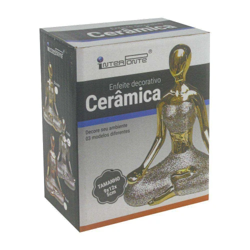 Enfeite de porcelana boneca yoga de metal e gliter 09cm HD52986