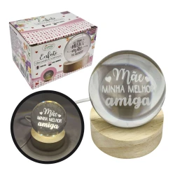 Enfeite de vidro luminoso 8cm frases mãe sortido