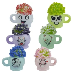 Enfeite vaso plástico mini com flor 6cm colorido sortido