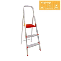 Escada domestica aluminio 3 degraus aé 120kg botafogo