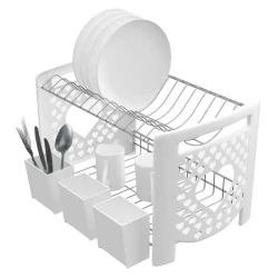 Escorredor de louças metal duplo com porta talher branco Stolf