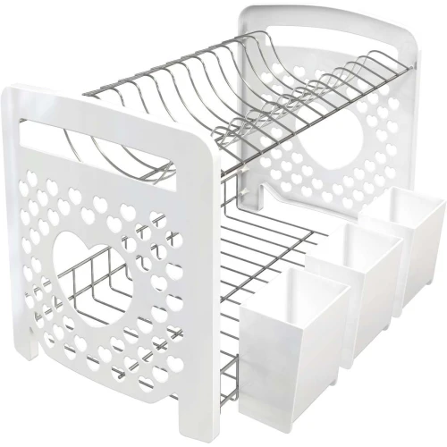Escorredor de louças metal duplo com porta talher branco Stolf