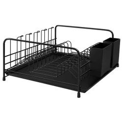 Escorredor louça metal preto com porta talher e bandeja