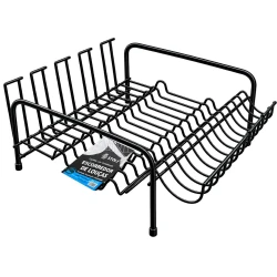 Escorredor louças metal com porta copos preto