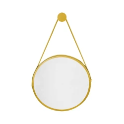 Espelho com alça redondo 40cm dourado Mev Glass