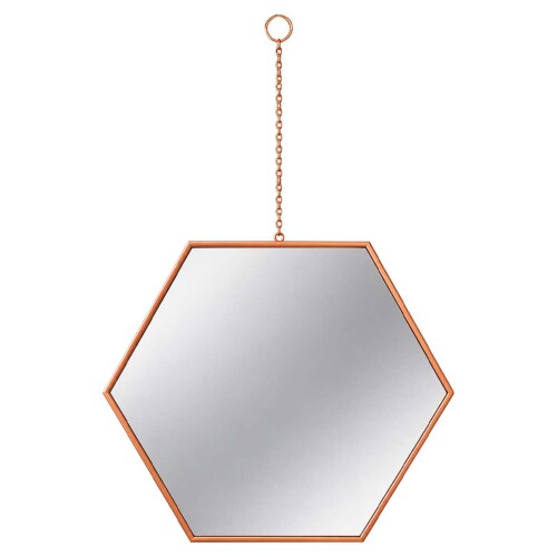 Espelho decorativo hexagonal 27x32cm rose gold