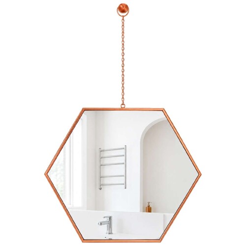Espelho decorativo hexagonal 27x32cm rose gold