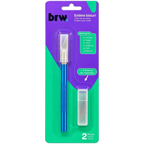 Estilete de precisão metal tipo bisturi com 06 lâminas BRW Estilete de precisão metal tipo bisturi com 06 lâminas BRW