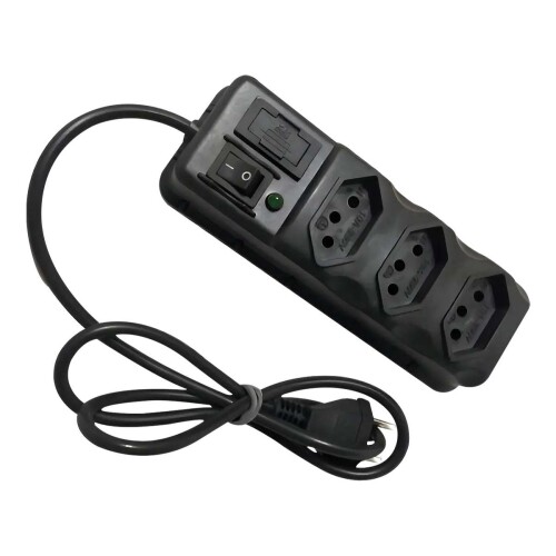 Extensão filtro de linha preto com 03 tomadas bivolt F.C