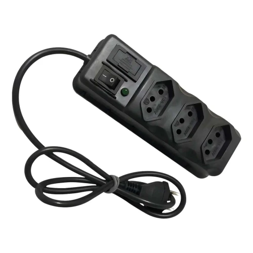 Extensão filtro de linha preto com 03 tomadas bivolt F.C