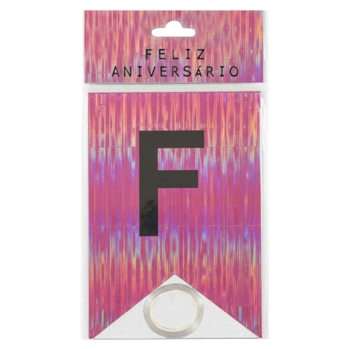 Faixa bandeira feliz anivesário 16 peças holográfica Faixa bandeira feliz anivesário 16 peças holográfica