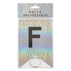 Faixa bandeira feliz anivesário 16 peças holográfica