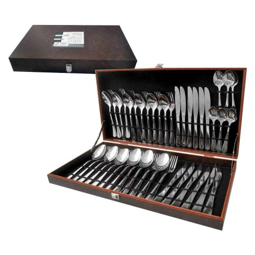 Faqueiro de inox 42 peças etojo de madeira Casita