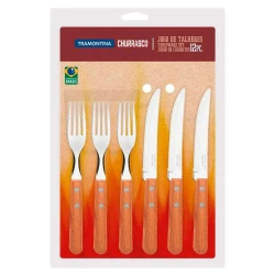 Faqueiro inox com cabo de madeira para churrasco com 12 unidades Tramontina