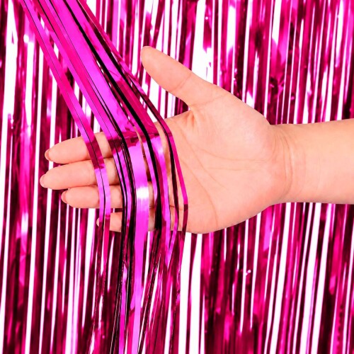 Festas cortina fita metaloide 100x200cm pink