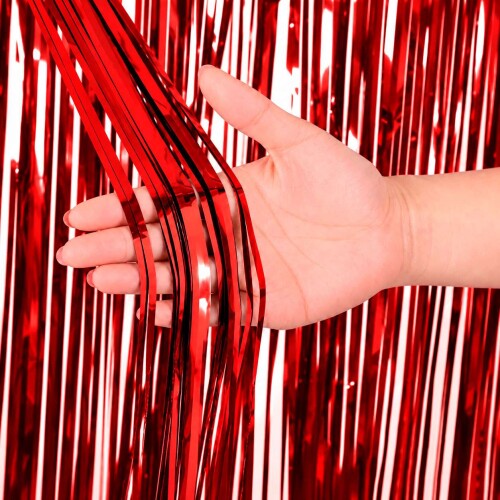 Festas cortina fita metaloide 100x200cm vermelho
