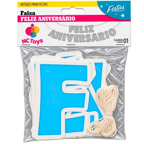 Festas faixa feliz aniversário 12cm azul bebê Festas faixa feliz aniversário 12cm azul bebê