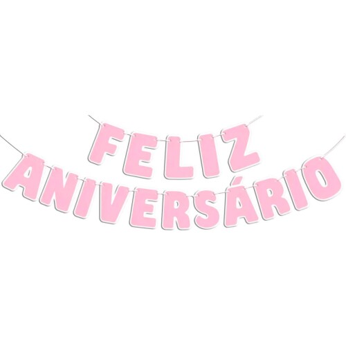 Festas faixa feliz aniversário 12cm rosa bebê Festas faixa feliz aniversário 12cm rosa bebê