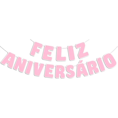 Festas faixa feliz aniversário 12cm rosa bebê Festas faixa feliz aniversário 12cm rosa bebê