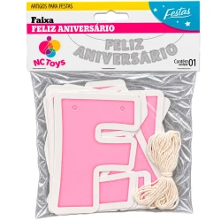 Festas faixa feliz aniversário 12cm rosa bebê