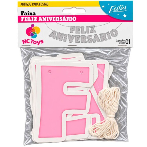 Festas faixa feliz aniversário 12cm rosa bebê Festas faixa feliz aniversário 12cm rosa bebê