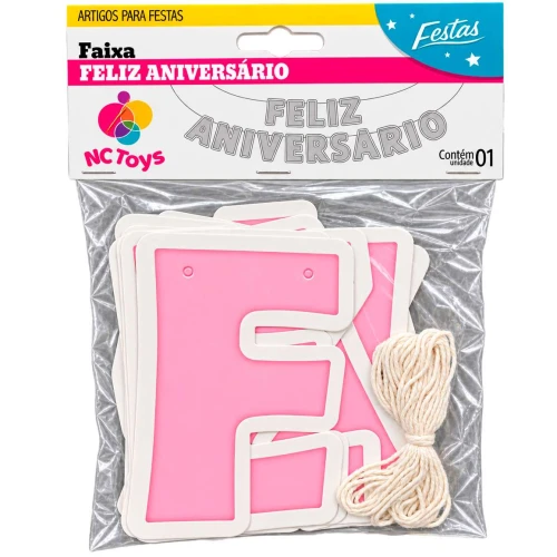Festas faixa feliz aniversário 12cm rosa bebê Festas faixa feliz aniversário 12cm rosa bebê