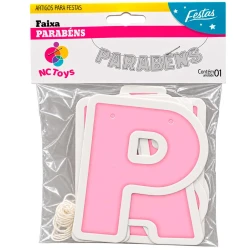 Festas faixa parabéns 12,9cm rosa bebê