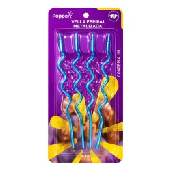 Festas vela espiral metalizada azul com 4 unidades