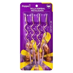 Festas vela espiral metalizada prata com 4 unidades