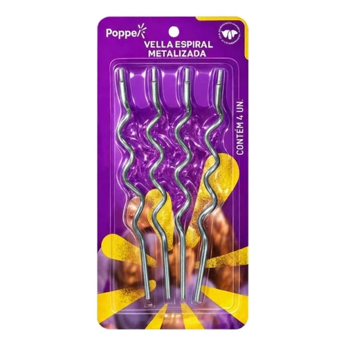 Festas vela espiral metalizada prata com 4 unidades Festas vela espiral metalizada prata com 4 unidades