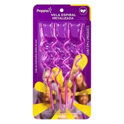 Festas vela espiral metalizada rosa com 4 unidades