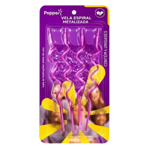 Festas vela espiral metalizada rosa com 4 unidades Festas vela espiral metalizada rosa com 4 unidades