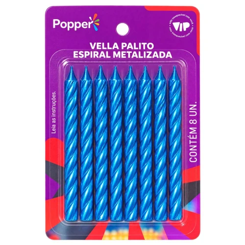 Festas vela palito espiral metalizada azul 08 unidades Festas vela palito espiral metalizada azul 08 unidades