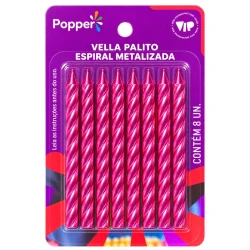 Festas vela palito espiral metalizada rosa 08 unidades