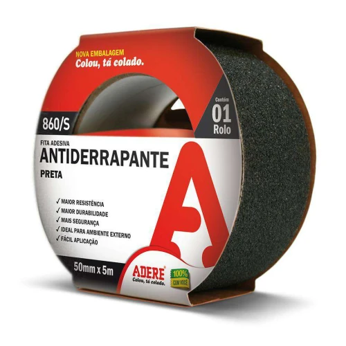Fita adesiva antiderrapante preta 50mm x 5mt Adere