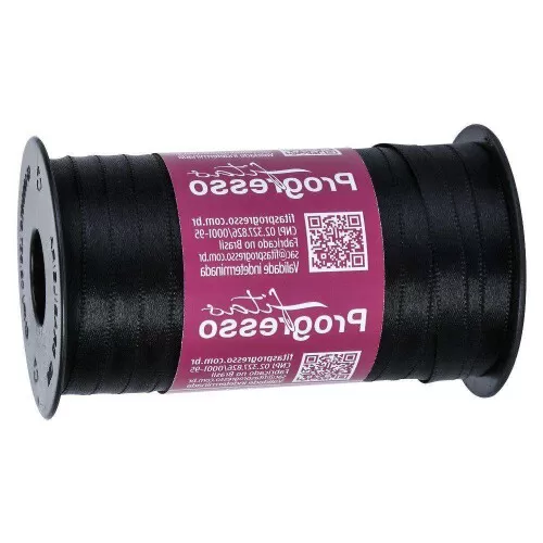 Fita de cetim simples 100mt x 07mm preto 219 Progresso CF001