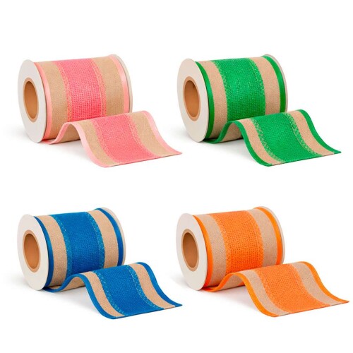 Fita de juta crua faixa colorida 6,3x270cm