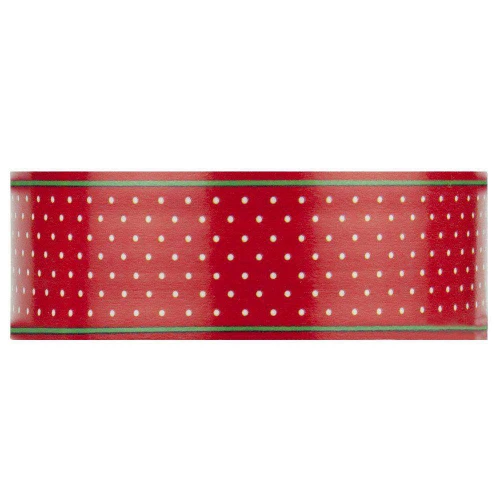 Fita decorativa plástica vermelho poá branco 30mm x 50mt