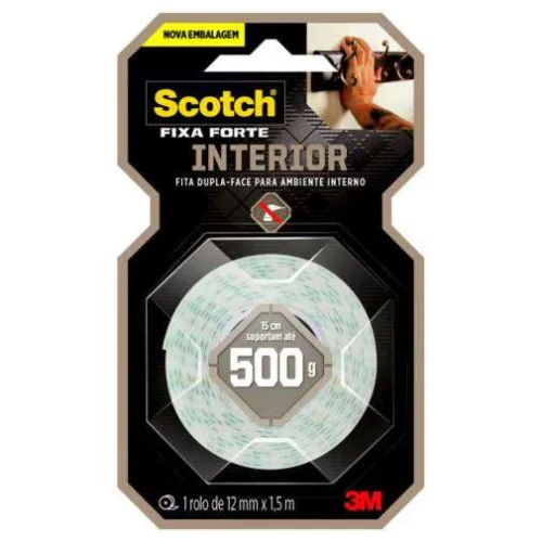 Fita dupla face 12mm x 1,5mt espumada fixa forte blister Scotch