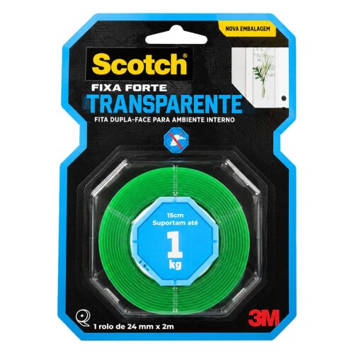Fita dupla face 24mmx2mt transparente fixa forte